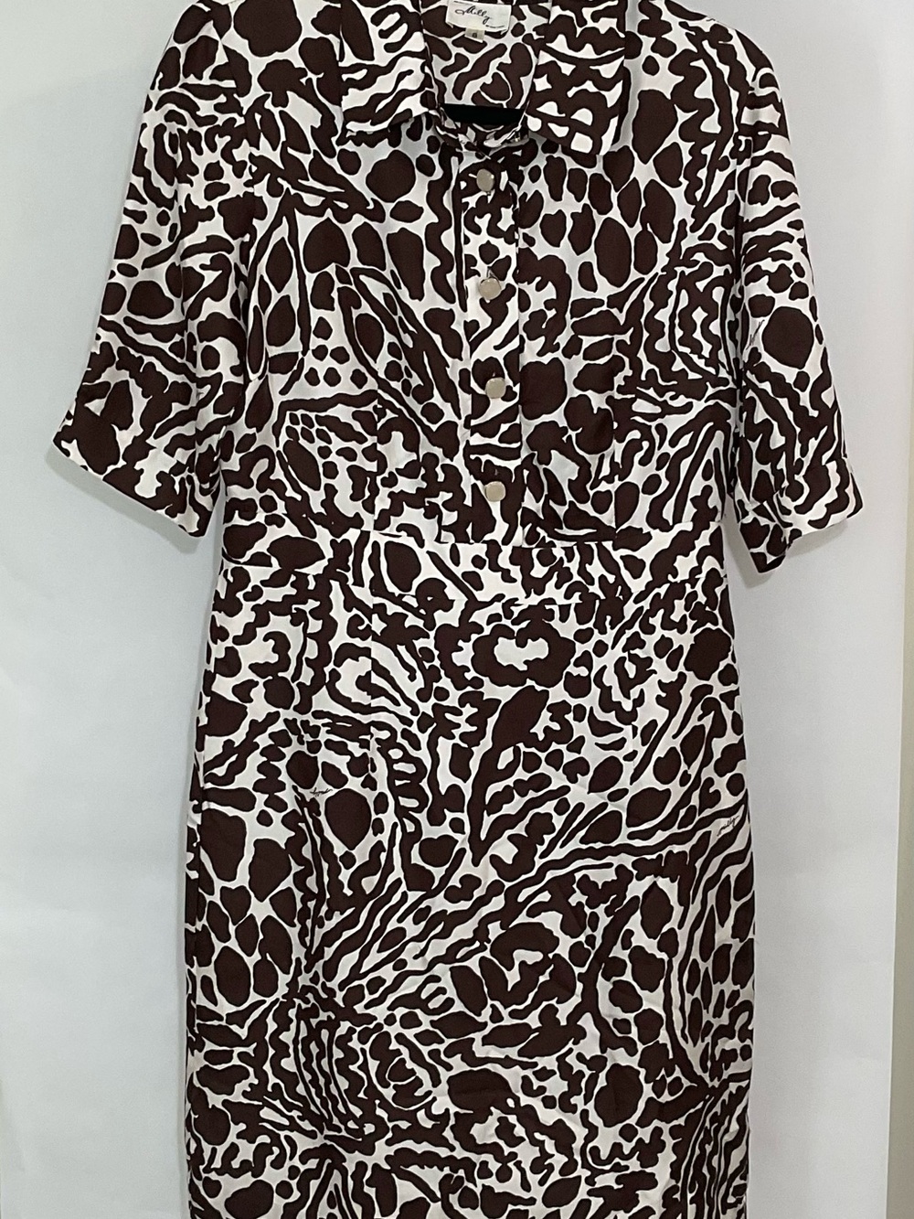 Milly of New York Brown & White Animal Print Midi Shirt Dress
